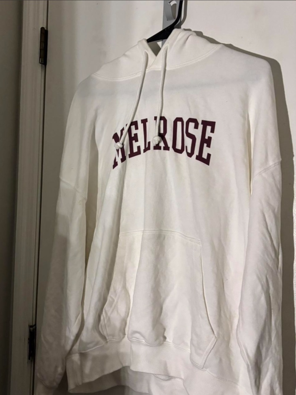 Forever 21 White Crewneck Hoodie with Maroon Melrose Logo